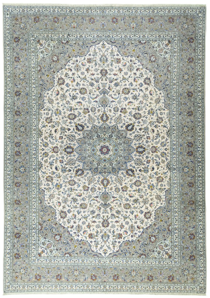 Kashan Tappeto 420 x 300 Beige (Iran) Annodato A Mano