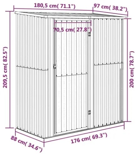 Capanno Biciclette Antracite 180,5x97x209,5 cm Acciaio Zincato