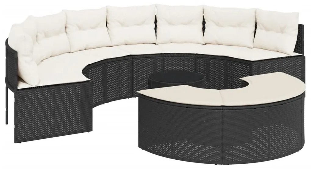 Set divani da giardino semicircolare 3 pz in polyrattan nero