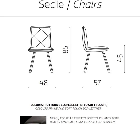 Sedia pranzo Ecopelle Antracite - moderno ROLL 2 sedie
