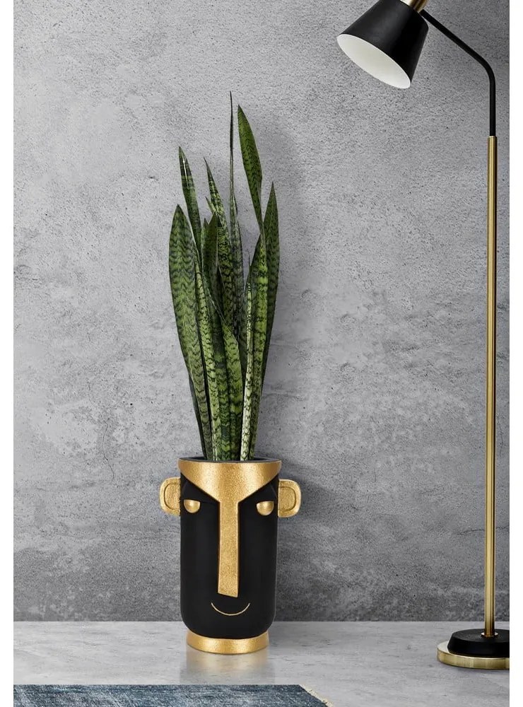 Vaso alto in poliresina nero e oro 40 cm Tribal - Mauro Ferretti