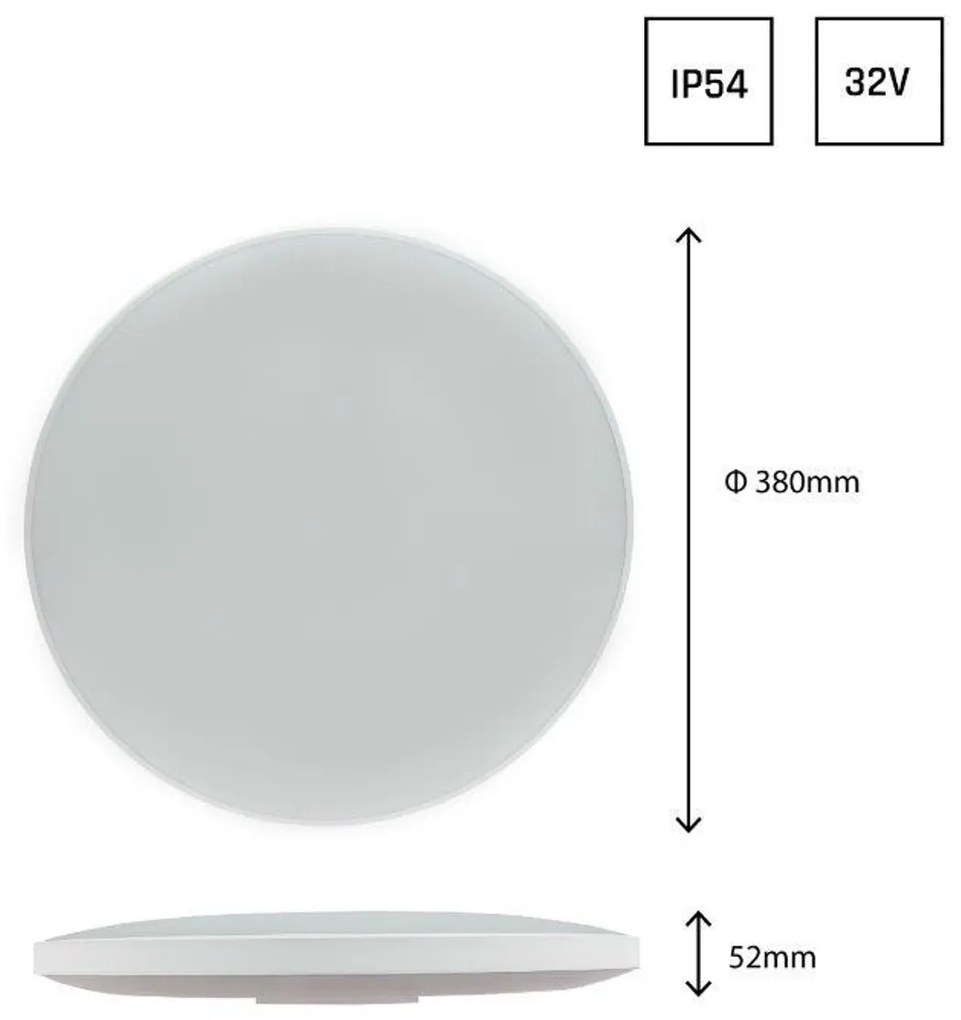 Plafoniera LED 32W - IP54 - 106lm/W - Ø380mm - Doppia Cornice