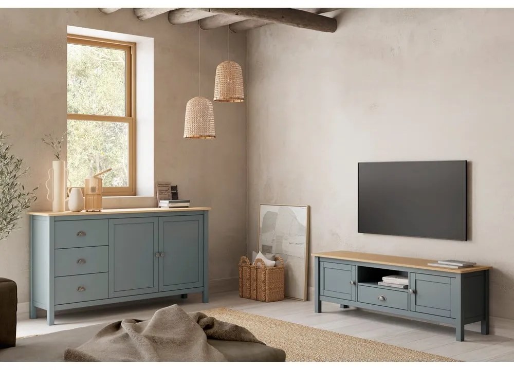 Mobile TV verde polveroso in pino massiccio 158x53x40 cm Misti – Marckeric