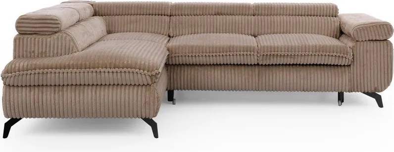 Divano angolare marrone (con penisola a sinistra/a L) con rivestimento in velluto a coste Marbeya – Ropez