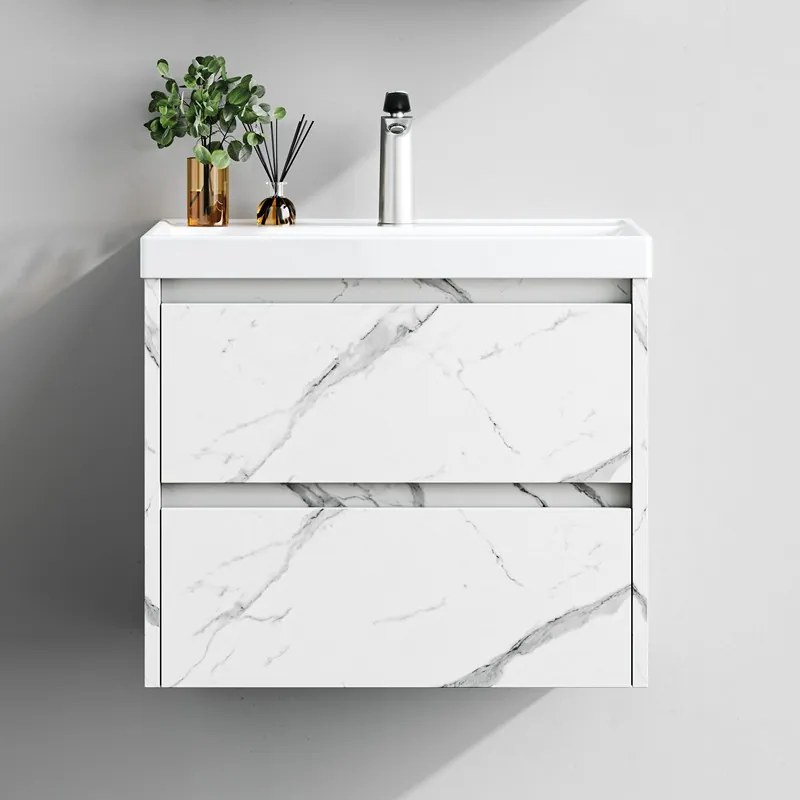 Kamalu - Mobile bagno sospeso 60 cm finitura marmo e specchio contenitore | KAM-VV60