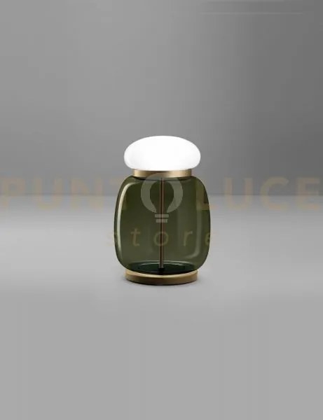 Faro lampada da tavolo g verde antico bianco montatura ottone verni...