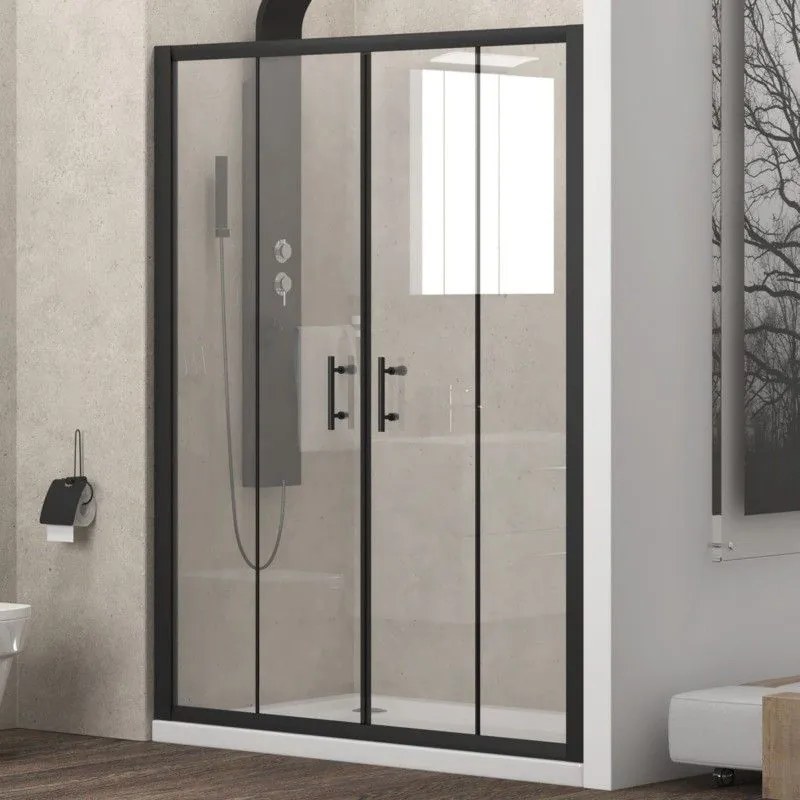 Kamalu - nicchia doccia 150cm doppio scorrevole colore nero kfn6000