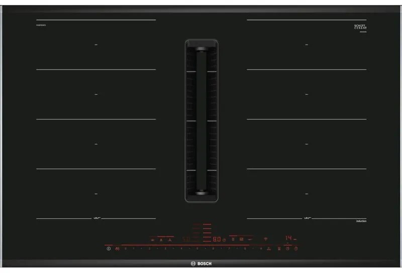 Bosch - Serie 8 PXX875D67E Piano Cottura Induzione 80cm 4 Fornelli Cappa Integrata Nero