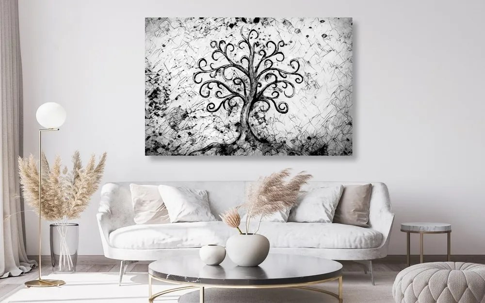 Stampa su tela – Simbolo dell'albero della vita in bianco e nero