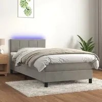 Letto a Molle Materasso e LED Grigio Chiaro 100x200 cm Velluto 3134387