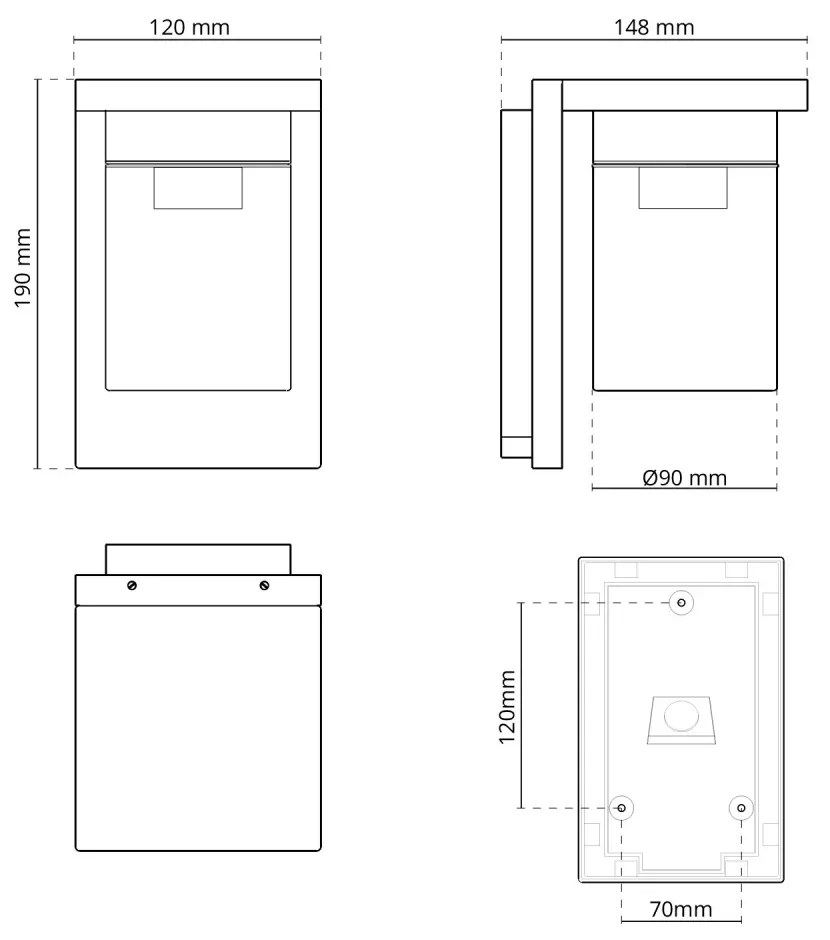 Applique Nera da Parete, Base E27, IP54 - Serie RIGA Base E27