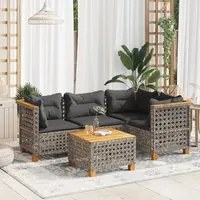 Set Divano da Giardino 5 pz con Cuscini Grigio in Polyrattan 3261807