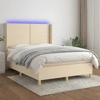 Letto a Molle con Materasso e LED Crema 140x200 cm in Tessuto 3138802