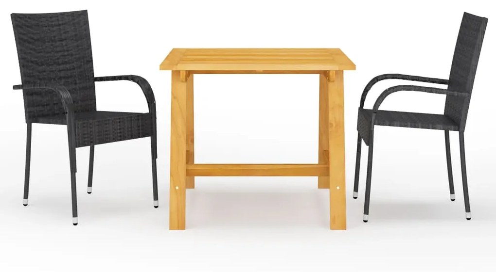 Set Mobili Da Pranzo Per Giardino 3 Pz Nero /