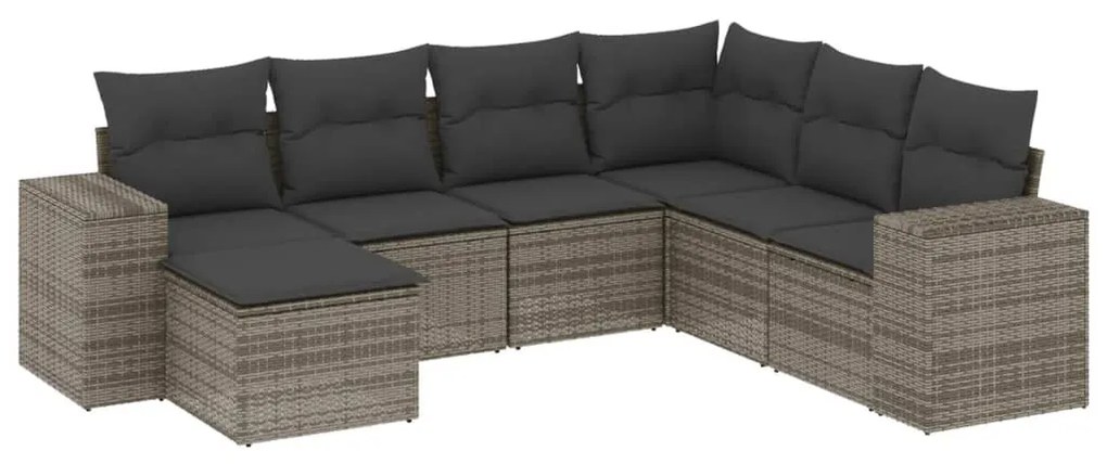 Set Divani da Giardino 7 pz con Cuscini Grigio in Polyrattan