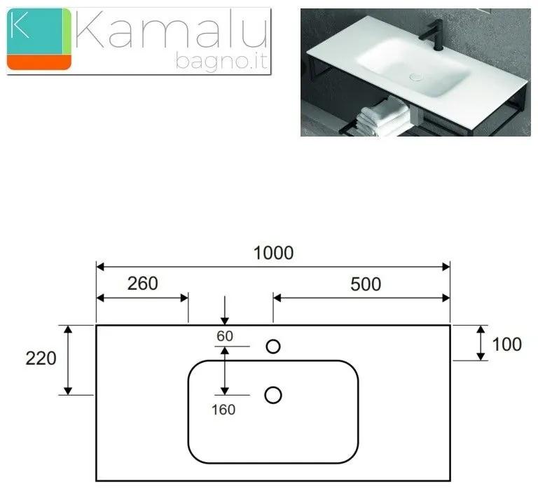Kamalu - mobile bagno sospeso 100 cm stile industrial con struttura metallica sop-100