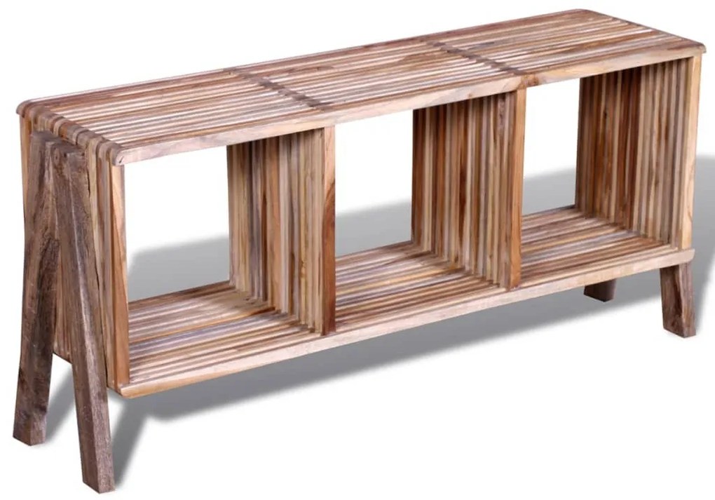 Mobiletto tv con 3 mensole impilabile in legno anticato di teak
