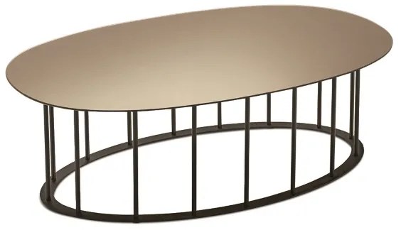 Tavolino D90 cm con base in metallo Nero e piano in vetro Bronzo MUTE