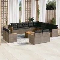 Set Divani da Giardino 14pz con Cuscini in Polyrattan Grigio 3258938