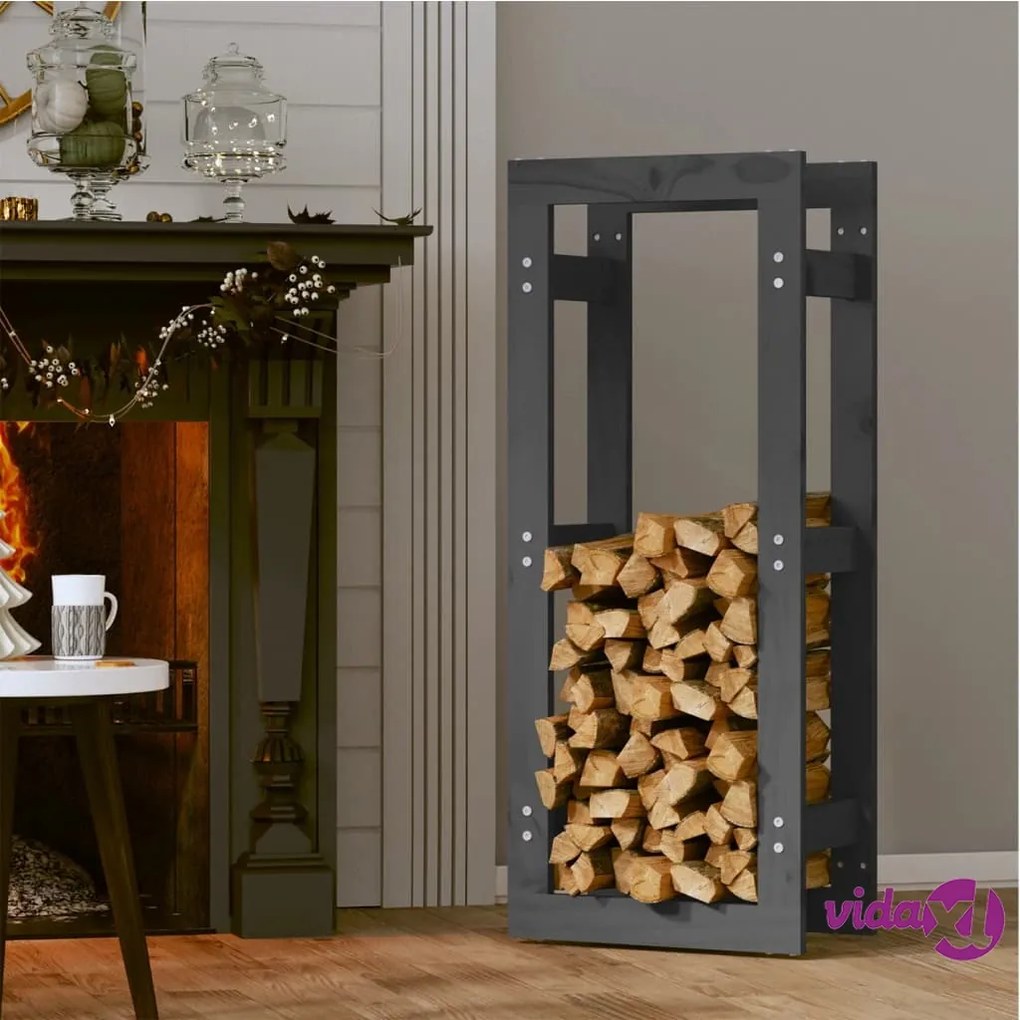 vidaXL Portalegna Grigio 41x25x100 cm in Legno Massello di Pino
