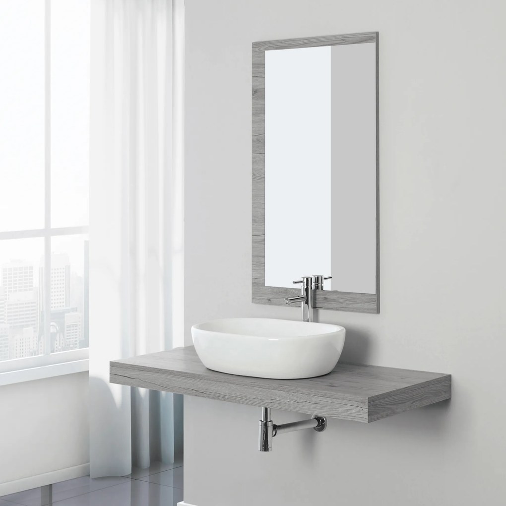 Mobile Bagno Sospeso 120 Cm Completo Di Top Specchio Su Pannello 60x100 Cm Feridras "Shelf" Cemento