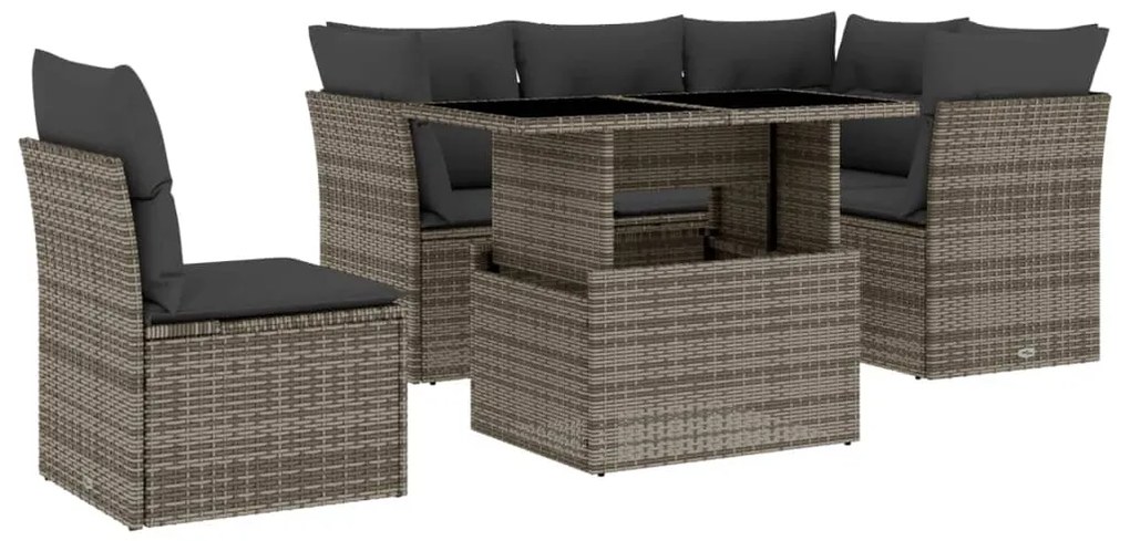 Set divano da giardino 6 pz con cuscini grigio in polyrattan