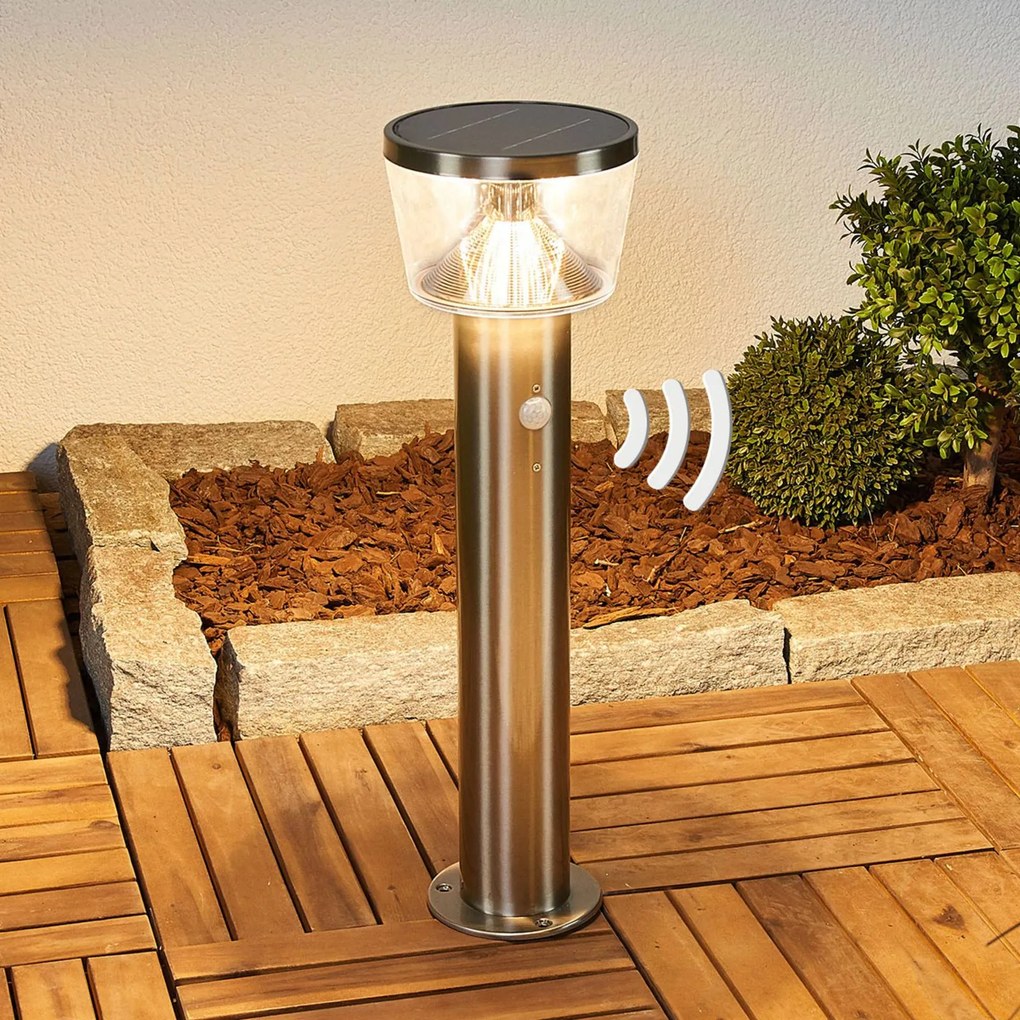 Lindby lampioncino LED solare Antje, rilevatore di movimento, IP44 Antje, Alluminio / Grigio / Zincato, Acciaio Inox, Moderno, Lampade solari