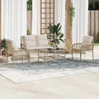 Set Divano da Giardino 4 pz con Cuscini Beige in Polyrattan 368730