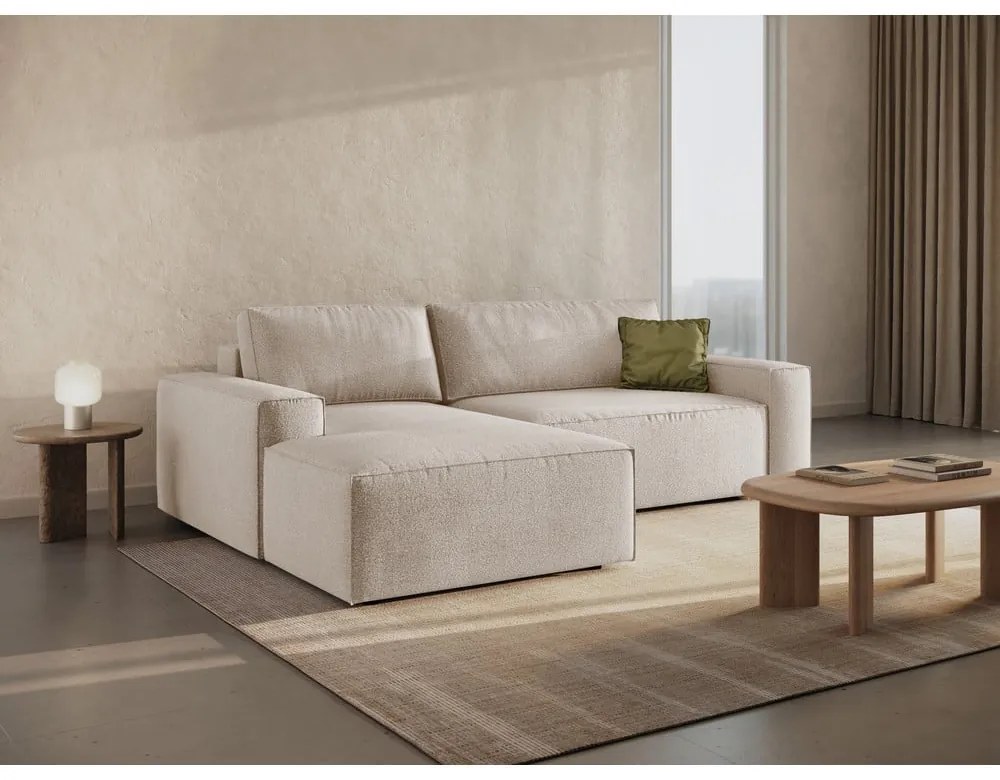 Divano letto in tessuto bouclé beige (angolo sinistro) Jodie - Micadoni Home