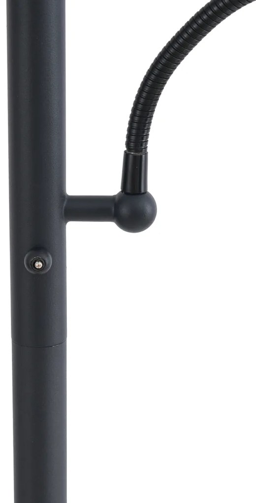 Lampada da terra classica nera con paralume nero e luce di lettura - Retro