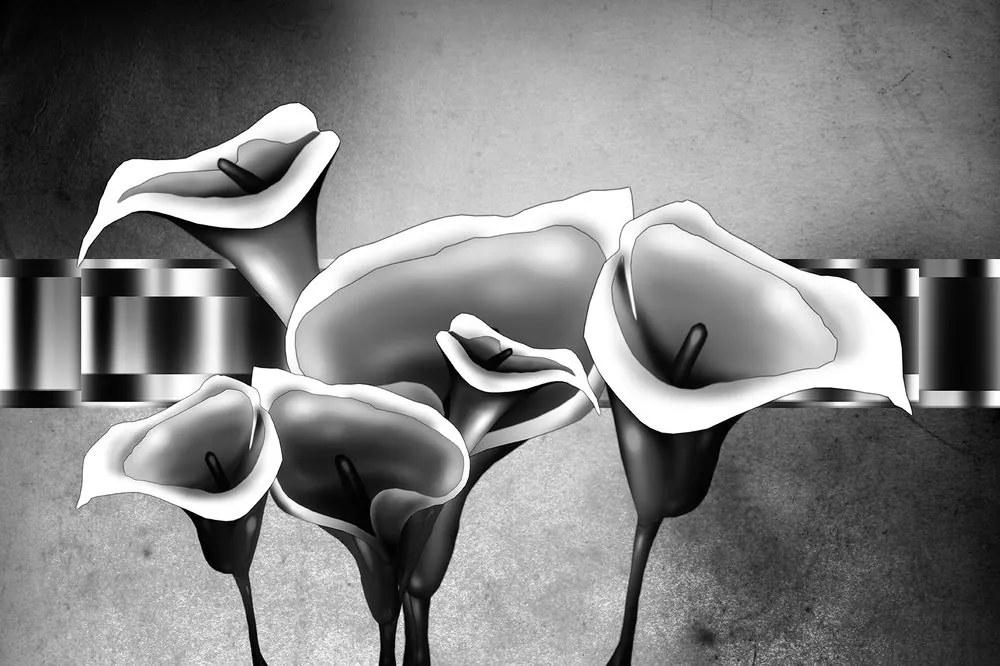 Carta da parati – Fiori eleganti di calla in bianco e nero