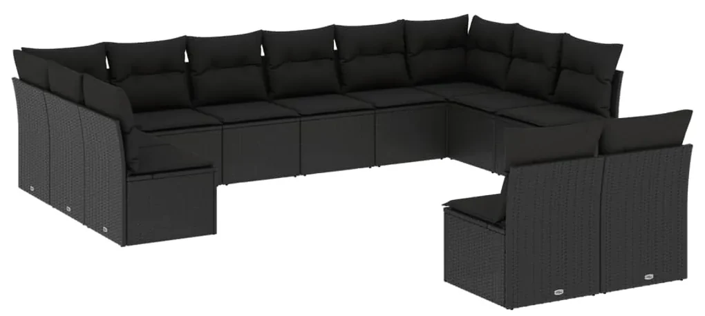 Set divani da giardino 12 pz con cuscini nero in polyrattan