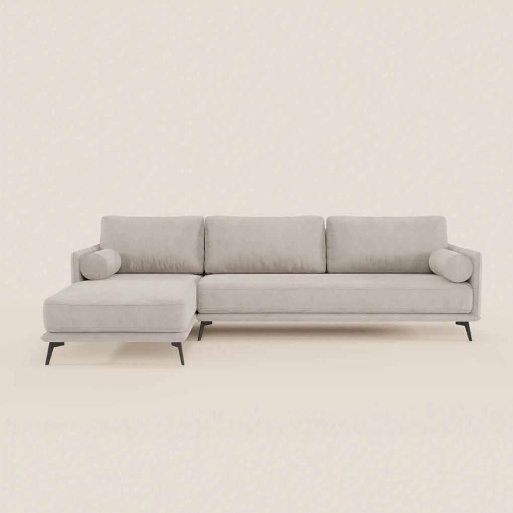 Basalto Divano moderno angolare con penisola - base in metallo e cuscini in piuma in tessuto smacchiabile T31