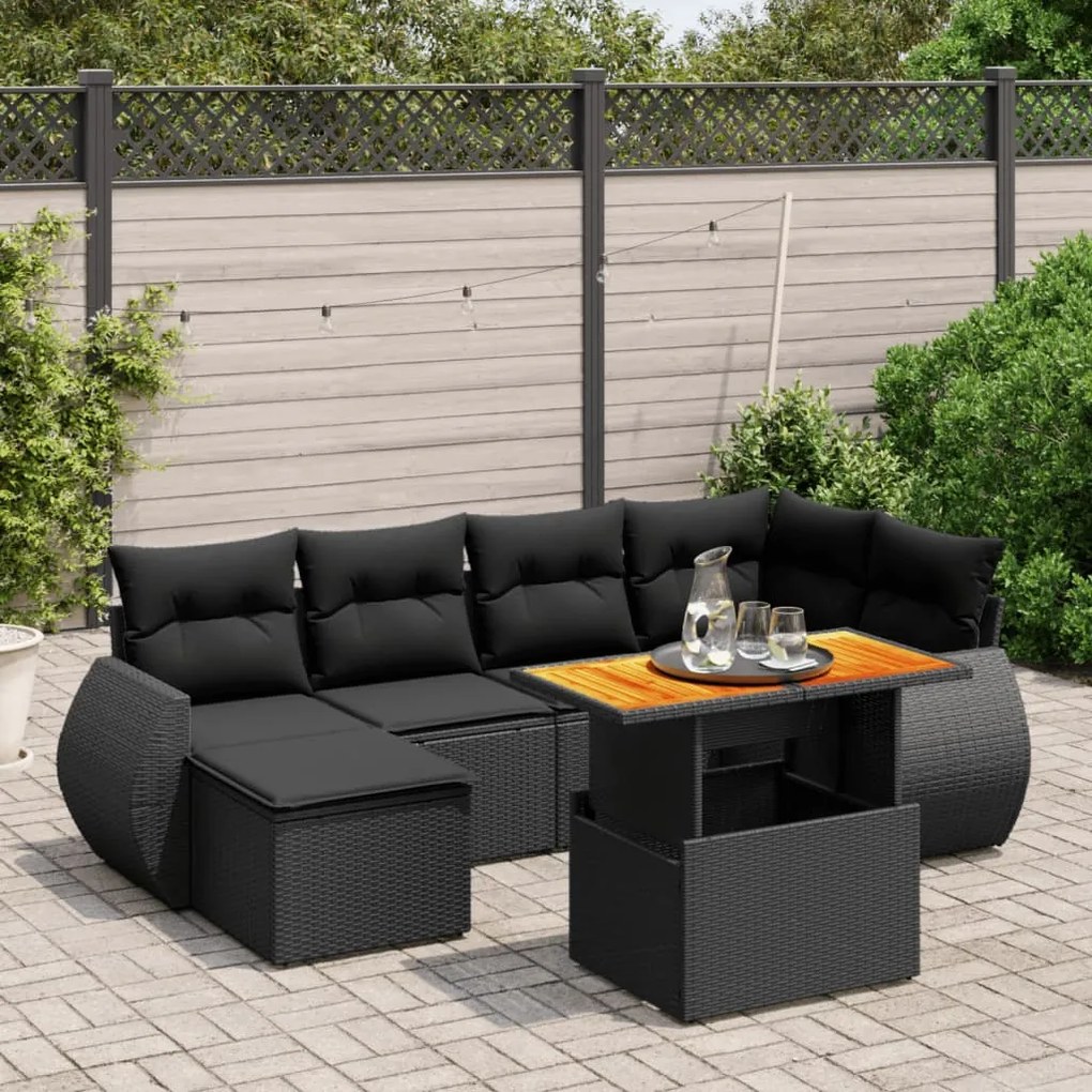 Set divano da giardino 6 pz con cuscini nero in polyrattan