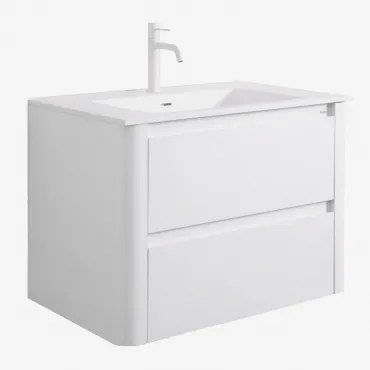 Set Mobili Da Bagno In Legno Con Lavabo Integrato E Specchio Egerton Bianco & Senza Specchio & Bianco ↑20 Cm - Sklum