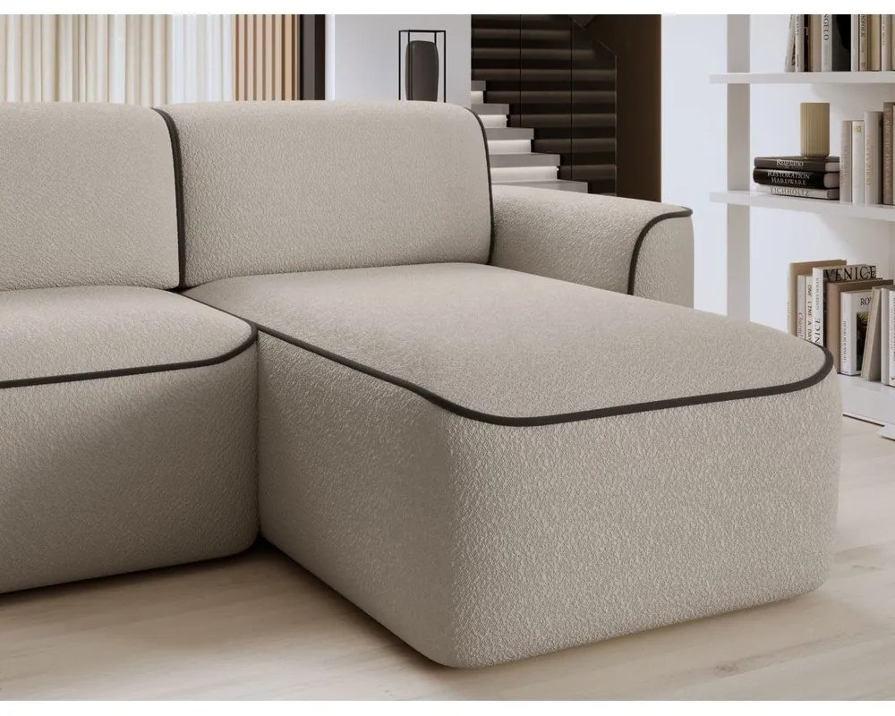 Divano angolare beige (con penisola a destra/con chaise lounge) e rivestimento in bouclé Ume – ELTAP
