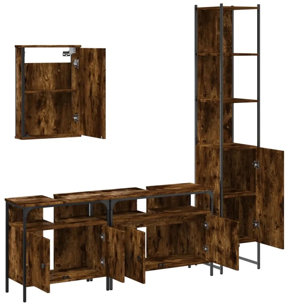 Set mobili da bagno 4 pz rovere fumo in legno multistrato