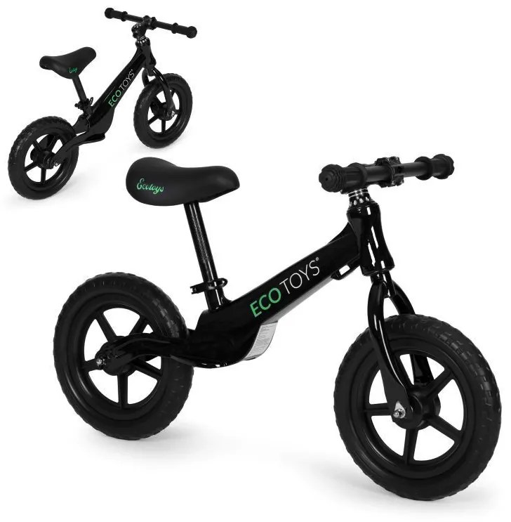 Bicicletta senza pedali nera per bambini con gomme tubeless