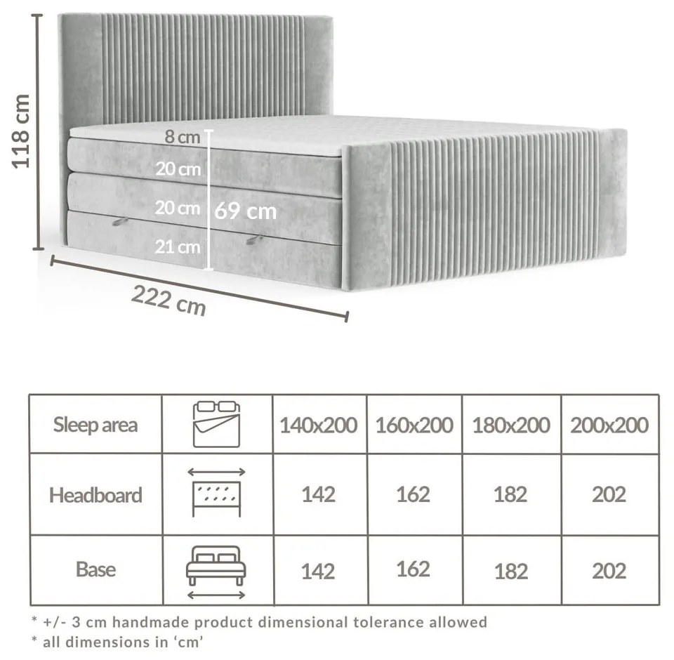 Letto boxspring blu con contenitore 200x200 cm Bergamo – Maison de Rêve