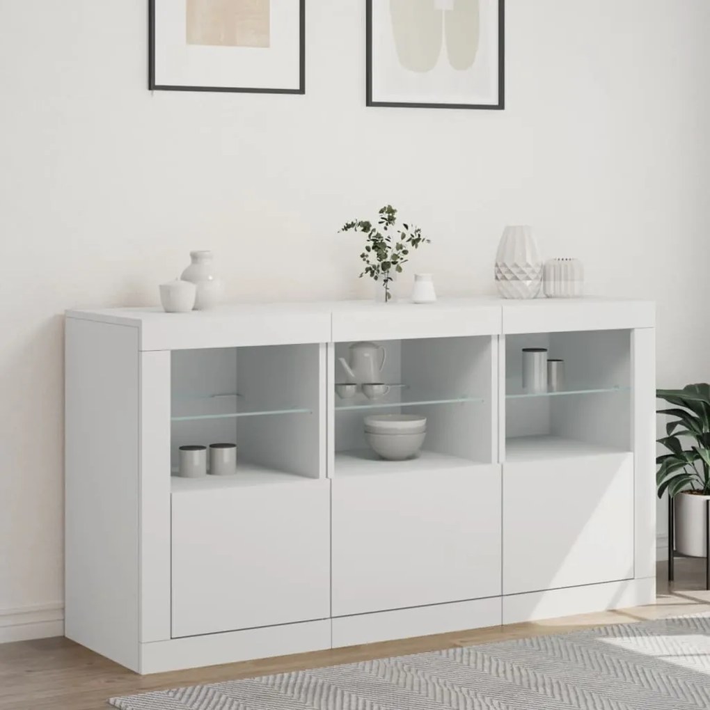 Credenza con luci led bianca 123x37x67 cm