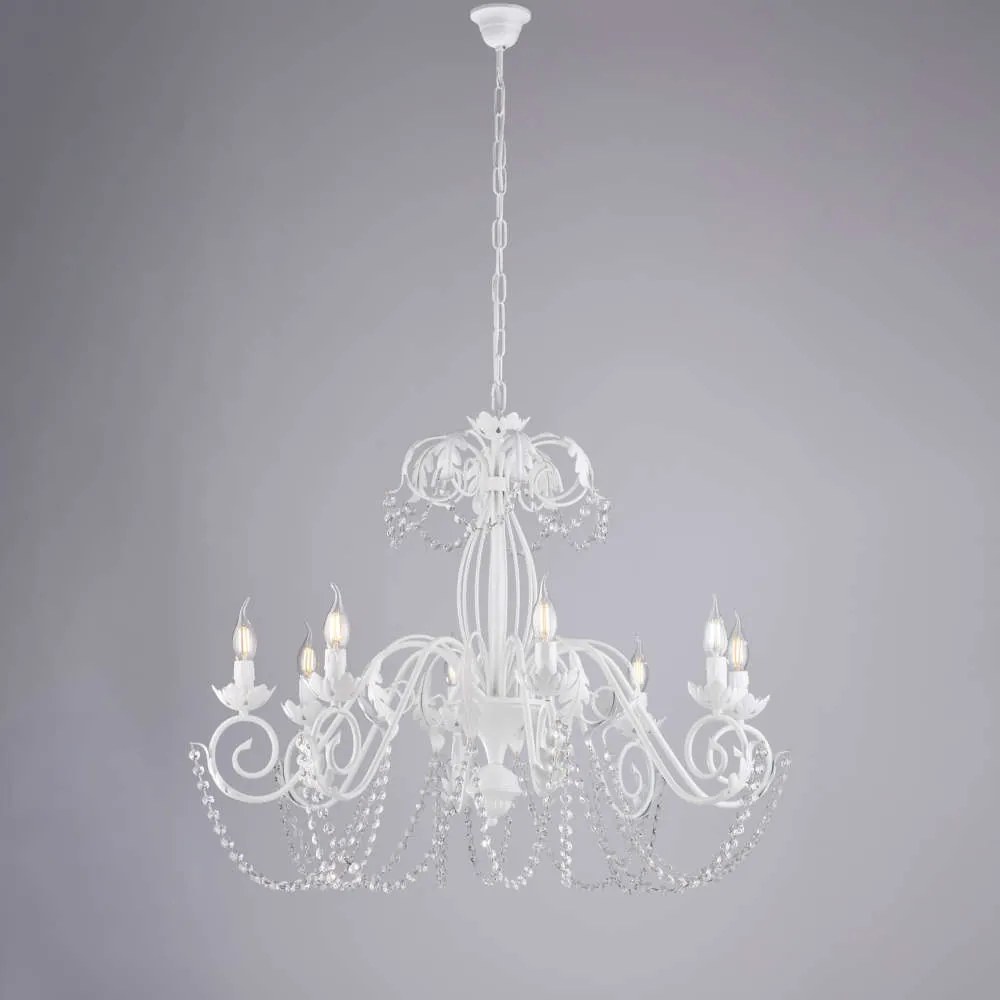 Bonetti Illumina Lampadario in ferro laccato bianco con decorazione effetto shabby chic e strass in cristallo 8 luci