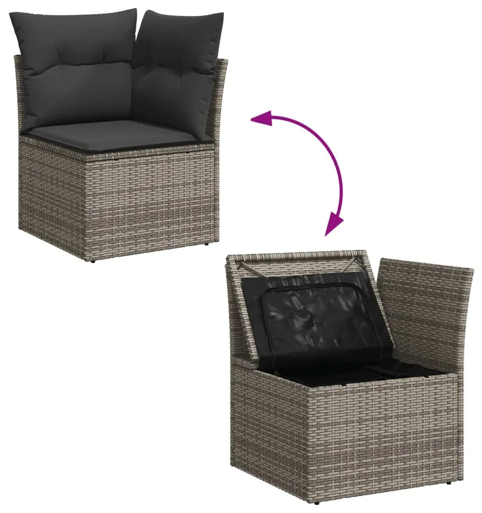 Set Divani da Giardino 11 pz con Cuscini in Polyrattan Grigio