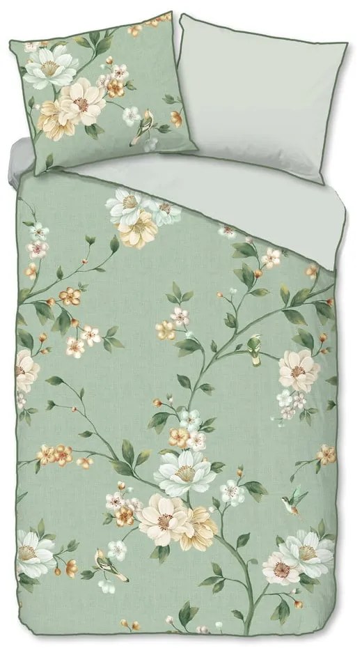 Set copripiumino e federa verde in raso di cotone per letto singolo ed esteso 140x220 cm Sizena – Descanso