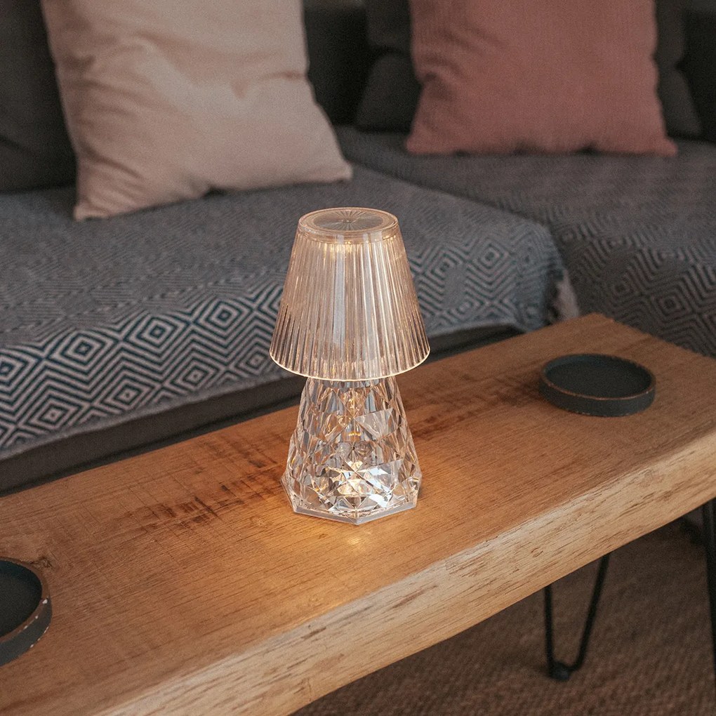 Lampada da tavolo in vetro trasparente con LED ricaricabile IP44 - Lola 20 Lux