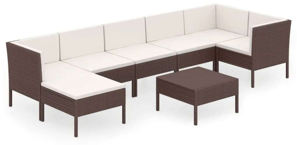 Set divani da giardino 8 pz con cuscini in polyrattan marrone