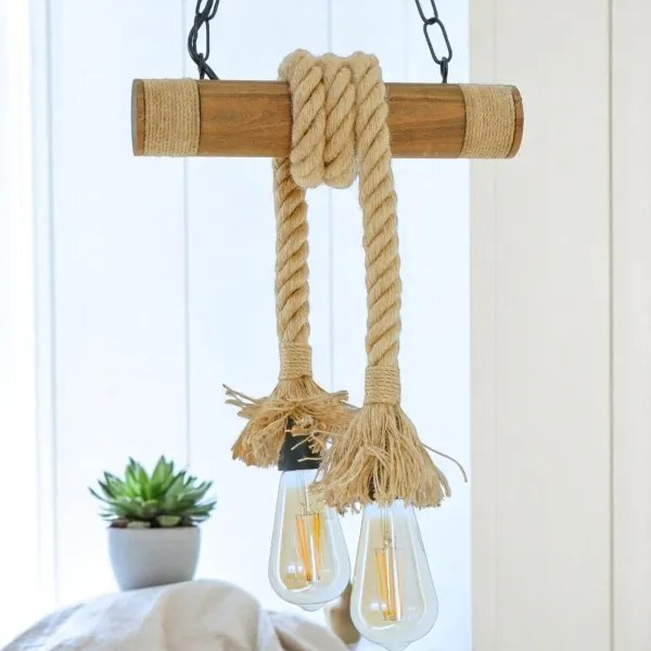 Lampadario a sospensione con catena KOS 2xE27/60W/230V faggio