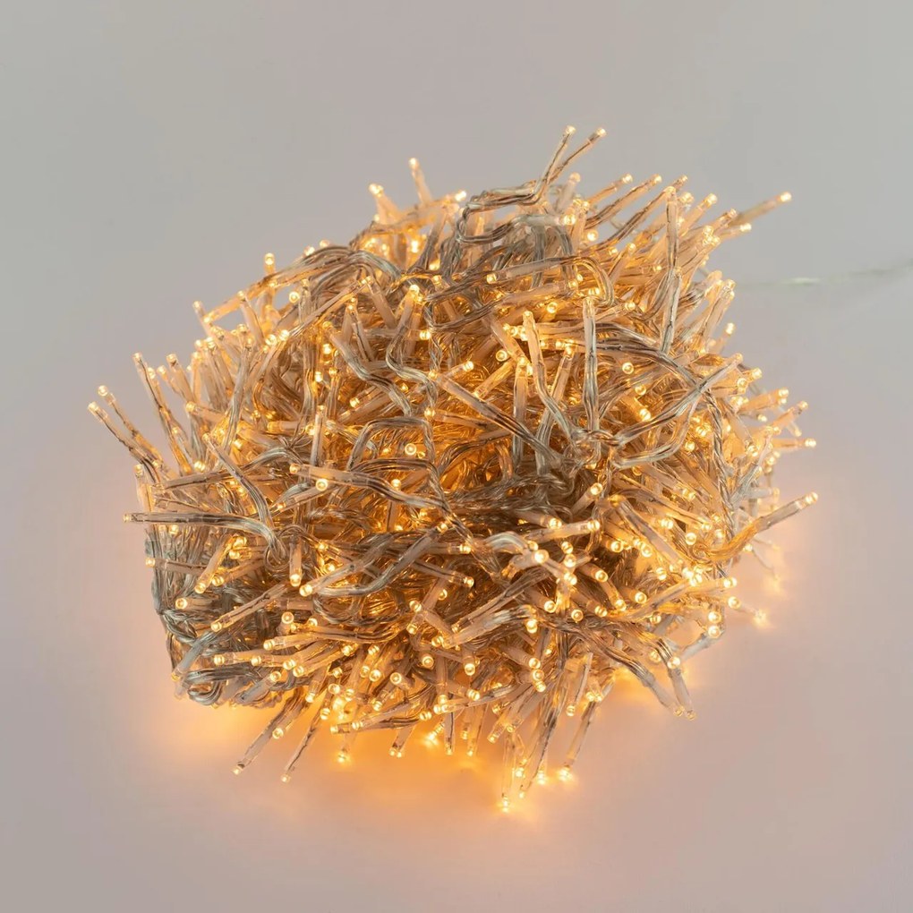 Catenaria Natalizia LED 18.3m 8 GIOCHI DI LUCE Cavo TRASPARENTE IP44 Colore Bianco Caldo 2200 - 2300 °K