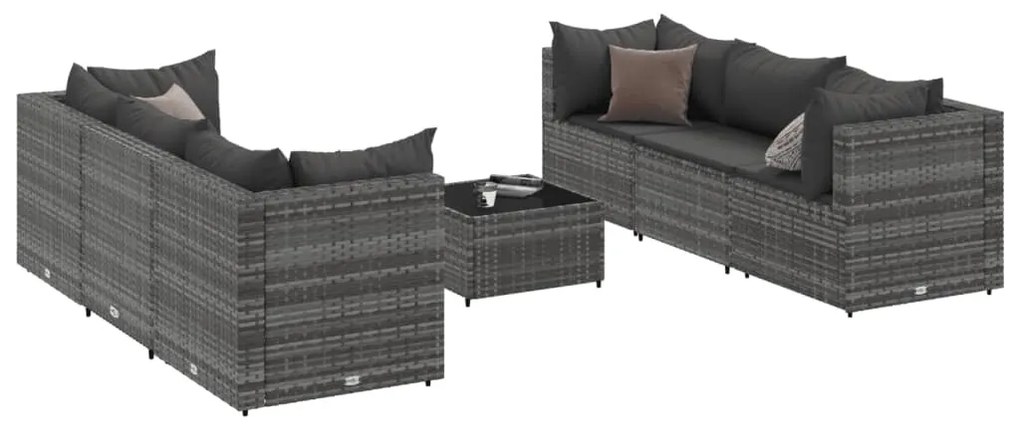 Set divani da giardino 7 pz con cuscini in polyrattan grigio