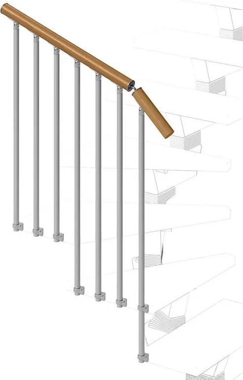 Balaustra in kit IRIS Vida Giro in legno argento, corrimano in legno faggio, L 120 cm fissaggio a parete