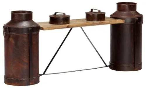 Panca con Fusti del Latte 150x33x64 cm Legno Massello di Mango